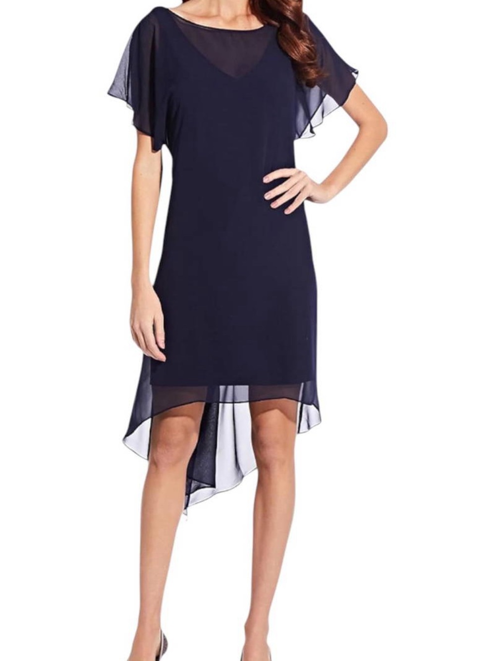 Adrianna Pappell Women's Navy Overlay Hi-Low Dress